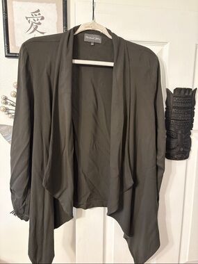 Michael Stars Olive Green Draped Open-Front Blazer